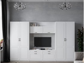 Модульная стенка Апполия (белый/белый дуб) в Пролетарском - proletarskij.mebel-nsk.ru | фото