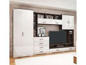 Стенка Коста МДФ (дуб венге/белый глянец) в Пролетарском - proletarskij.mebel-nsk.ru | фото