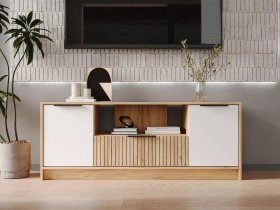 Тумба под ТВ  ТМ-001 Ивис (дуб крафт золотой/белый) в Пролетарском - proletarskij.mebel-nsk.ru | фото